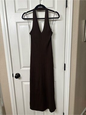 LOFT Brown Ribbed Halter Maxi Dress